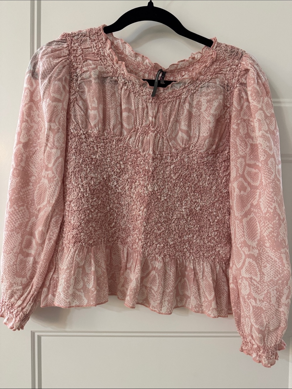 Anthropologie Pink Smocked Peasant Blouse